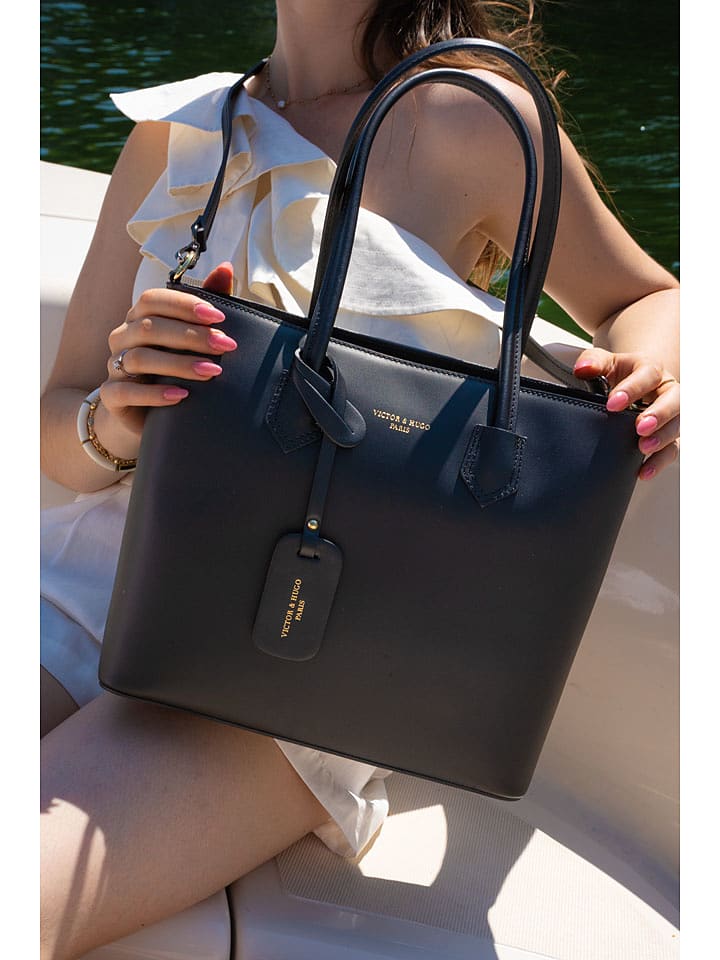 Victor & Hugo Paris Skórzana torebka "Myra" w kolorze czarnym - 34 x 28 x 12 cm rozmiar: onesize