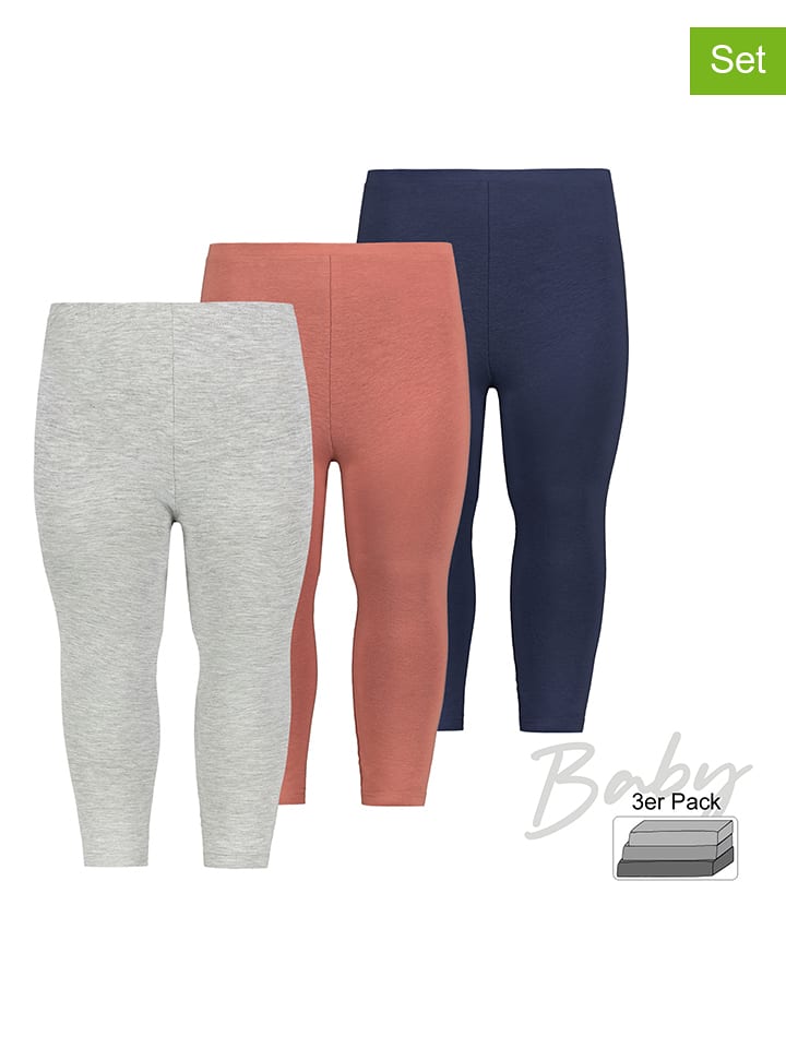 Sublevel Legginsy (3 pary) w kolorze jasnoróżowym, szarym i granatowym rozmiar: 68