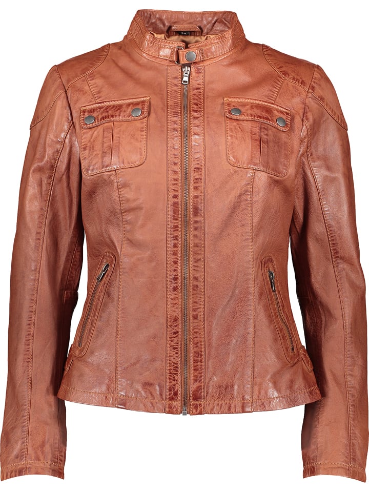 Caminari Skórzana kurtka "Tiana" w kolorze jasnobrązowym rozmiar: 34