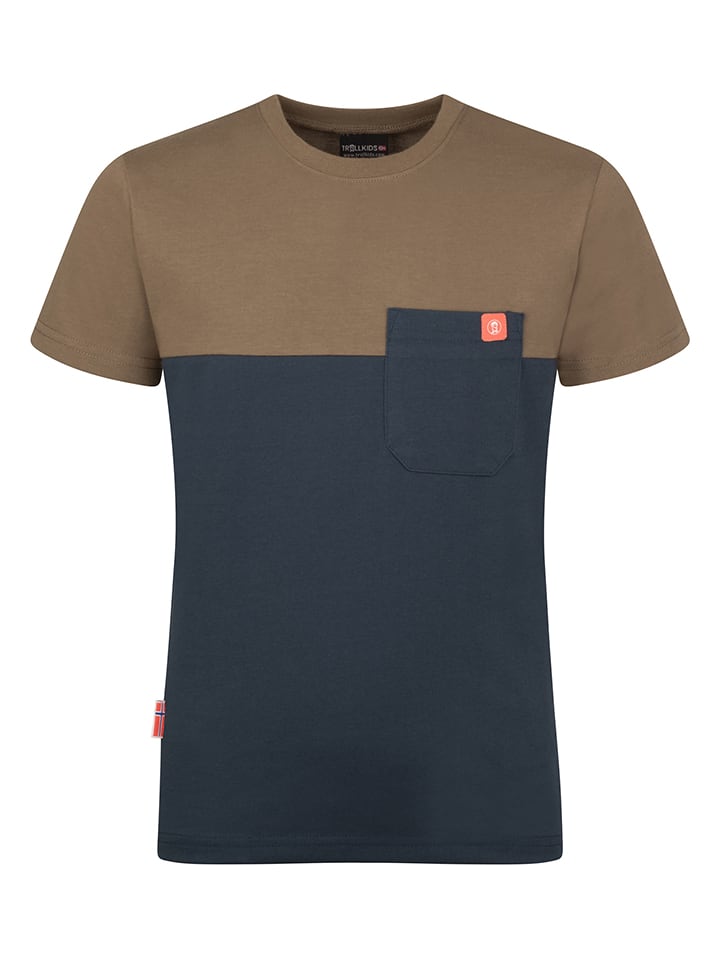 Trollkids Koszulka funkcyjna "Bergen T" w kolorze brązowo-granatowym rozmiar: 128