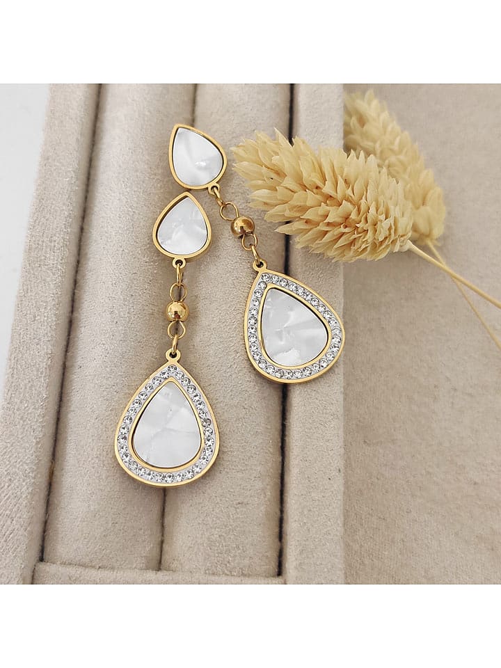 Nakkash Pozłacane kolczyki-wkrętki z cyrkoniami i masą perłową rozmiar: onesize