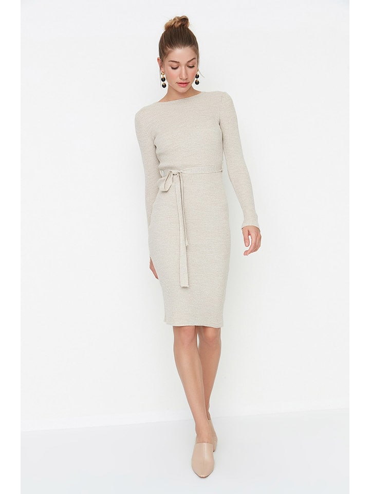 trendyol Sukienka dzianinowa w kolorze beżowym rozmiar: L