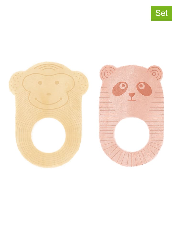 OYOY mini Gryzaki (2 szt.) "Nelson & Ling Ling" w kolorze jasnoróżowo-żółtym rozmiar: onesize