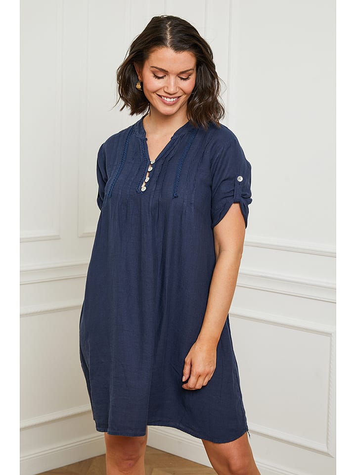 Curvy Lady Lniana sukienka w kolorze granatowym rozmiar: 44/46