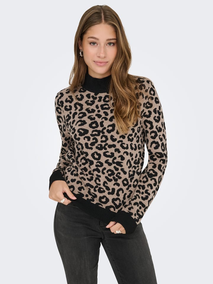 ONLY Sweter w kolorze jasnobrązowo-czarnym rozmiar: L