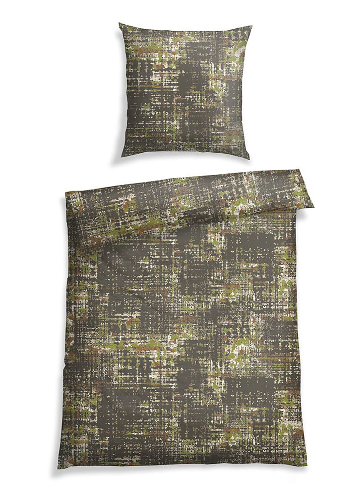 Schiesser Komplet pościeli satynowej "Bator" w kolorze zielonym rozmiar: 135x200 cm