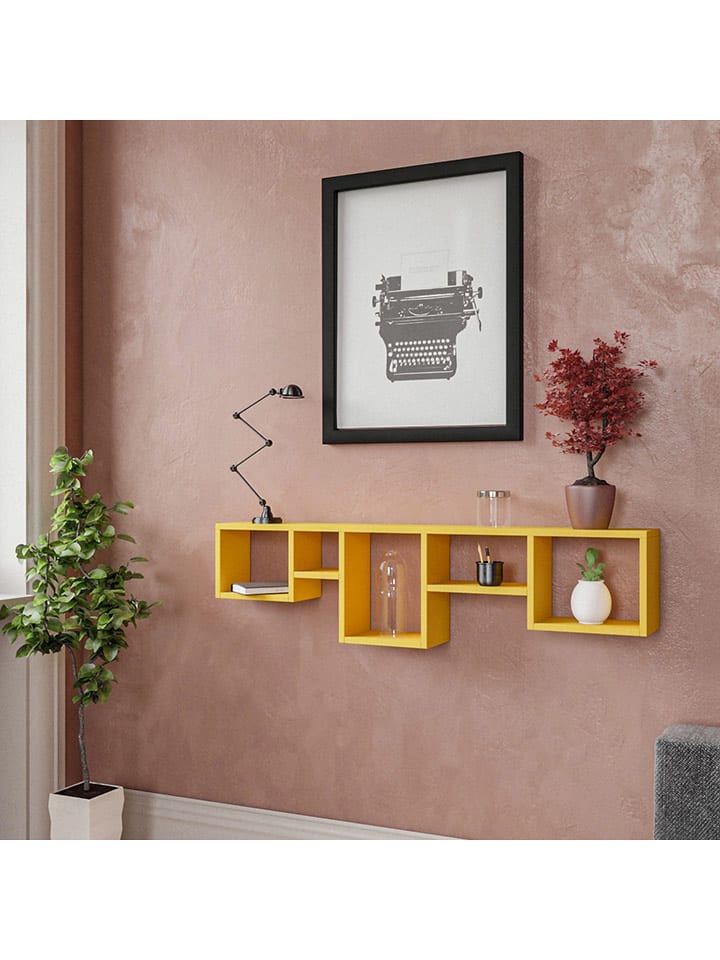 Evila Regał ścienny w kolorze żółtym - 120 x 32 x 17 cm rozmiar: onesize