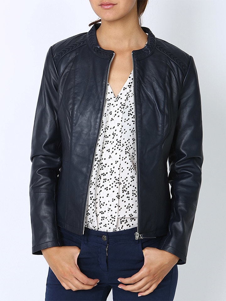 Skórzana kurtka w kolorze ciemnoniebieskim