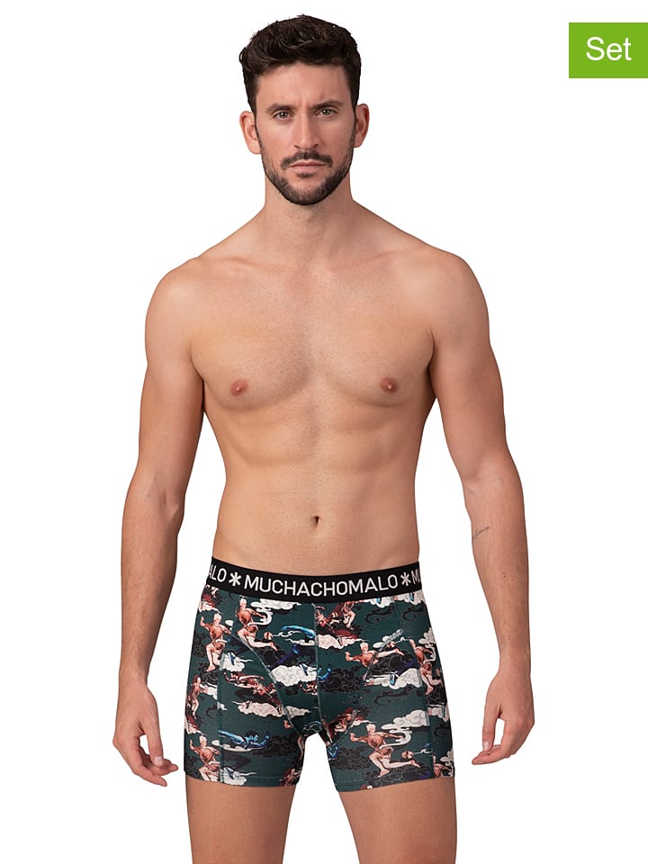 Muchachomalo Bokserki (4 pary) w kolorze czarno-ciemnozielono-bordowym rozmiar: 146/152
