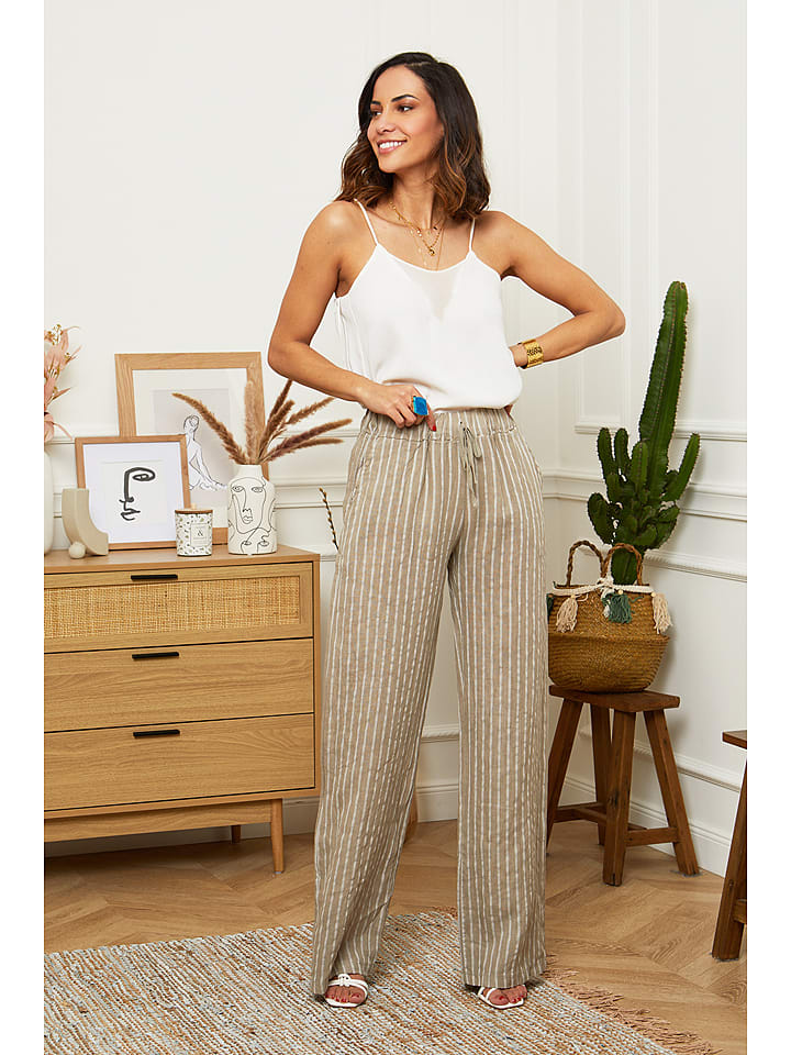 Le Monde du Lin Lniane spodnie w kolorze szarobrązowym rozmiar: 40/42