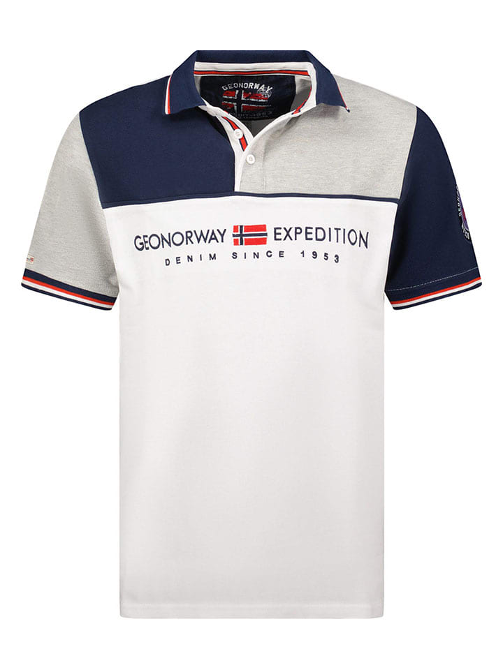 Geographical Norway Koszulka polo "Kondo" w kolorze jasnoszaro-biało-granatowym rozmiar: 140