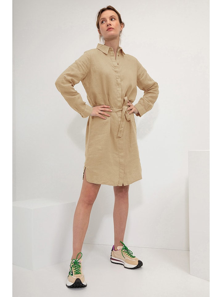 Josephine & Co Lniana sukienka w kolorze beżowym rozmiar: 44