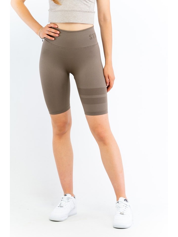 Stronger Szorty sportowe "Rib Seamless" w kolorze jasnobrązowym rozmiar: S