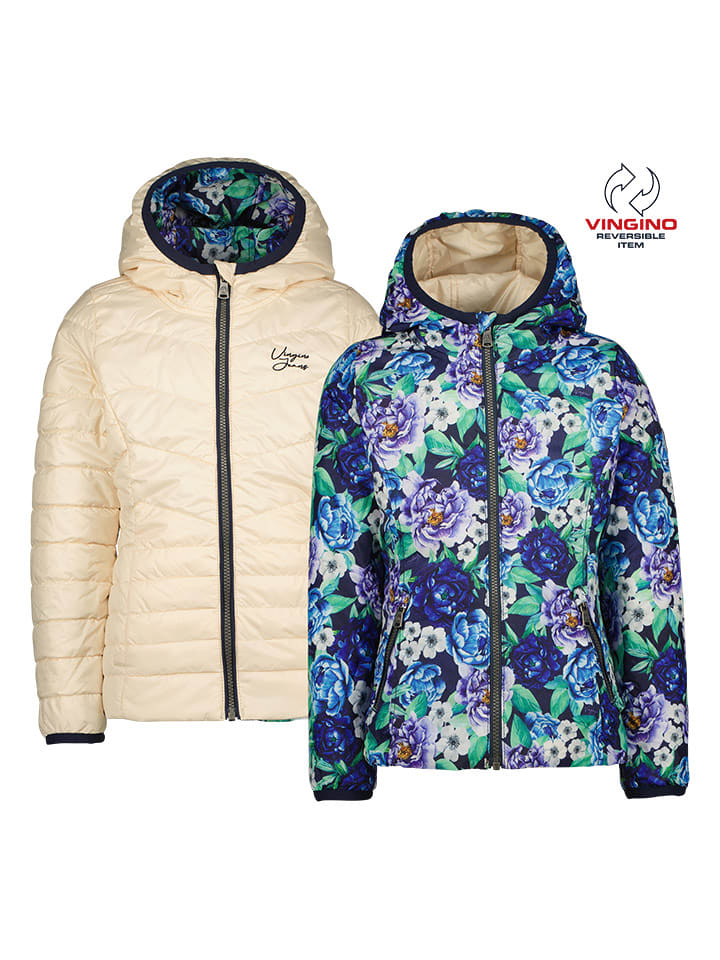 Dwustronna kurtka pikowana w kolorze kremowo-niebieskim