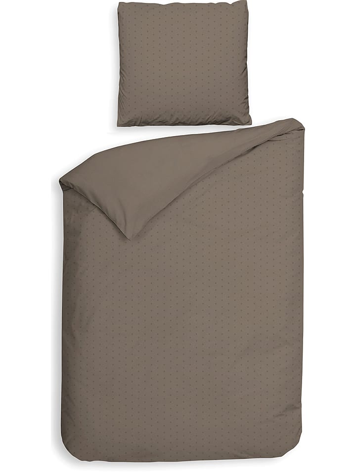 Heckett Lane Komplet pościeli satynowej "Punto" w kolorze szaro-brązowym rozmiar: 155x220 cm