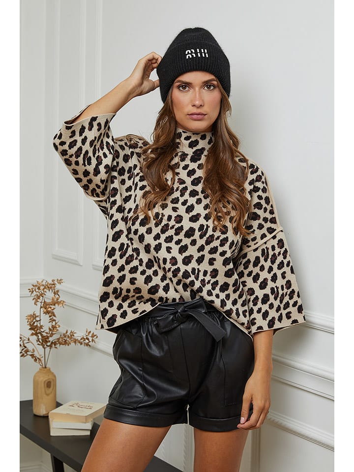 Joséfine Sweter "Matias" w kolorze beżowo-czarnym rozmiar: S