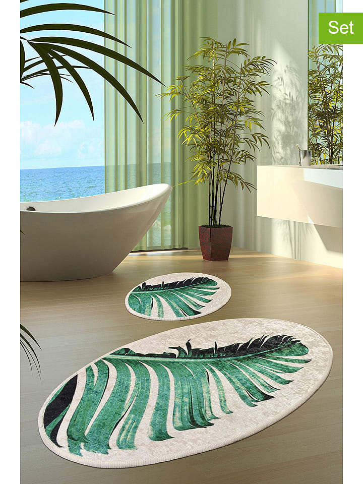 Colourful Cotton Dywaniki łazienkowe (2 szt.) "Floret" w kolorze zielono-kremowym rozmiar: onesize