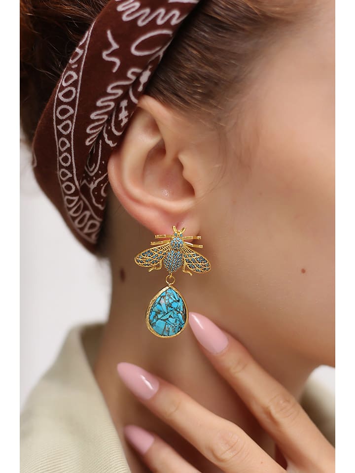 Pierres delicates Pozłacane kolczyki-wkrętki z turkusami i cyrkoniami rozmiar: onesize