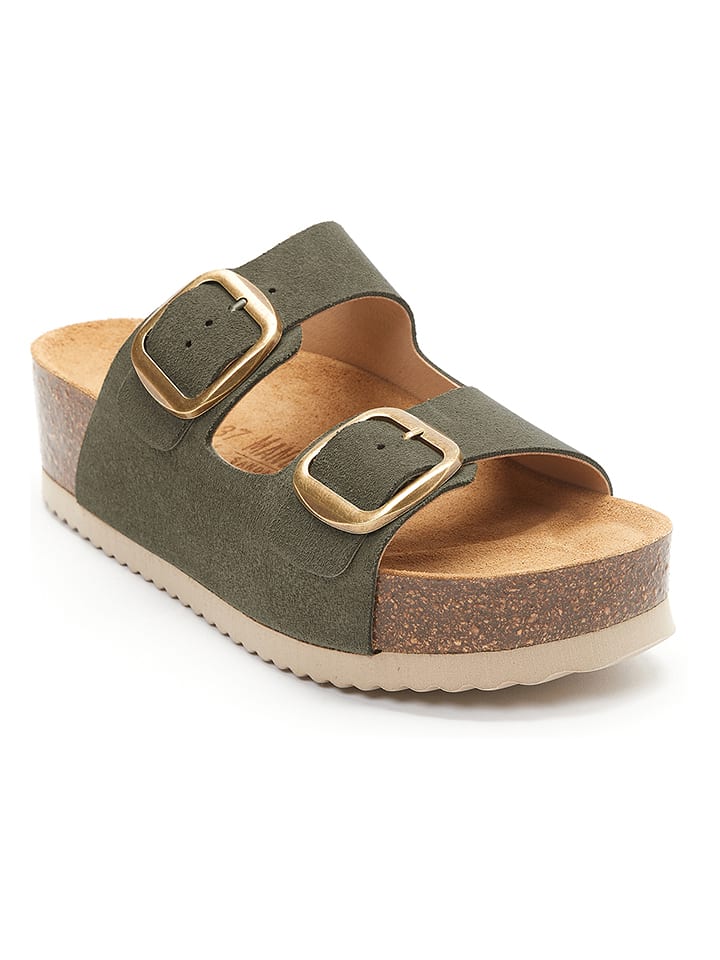 Mandel Skórzane klapki w kolorze khaki rozmiar: 36