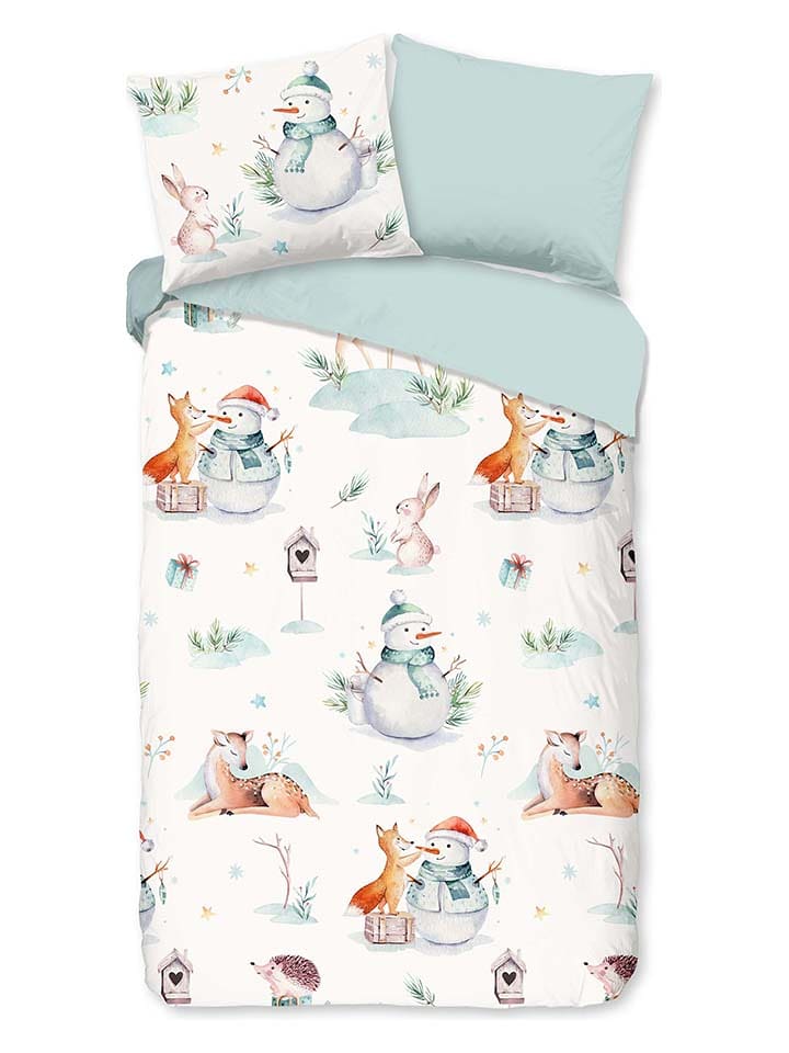 Good Morning Komplet pościeli flanelowej "Magicwinter" w kolorze biało-miętowym rozmiar: 140x220 cm