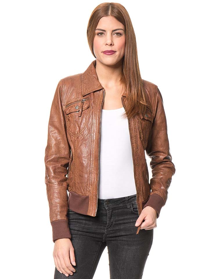 Caminari Skórzana kurtka "Lola" w kolorze jasnobrązowym rozmiar: S