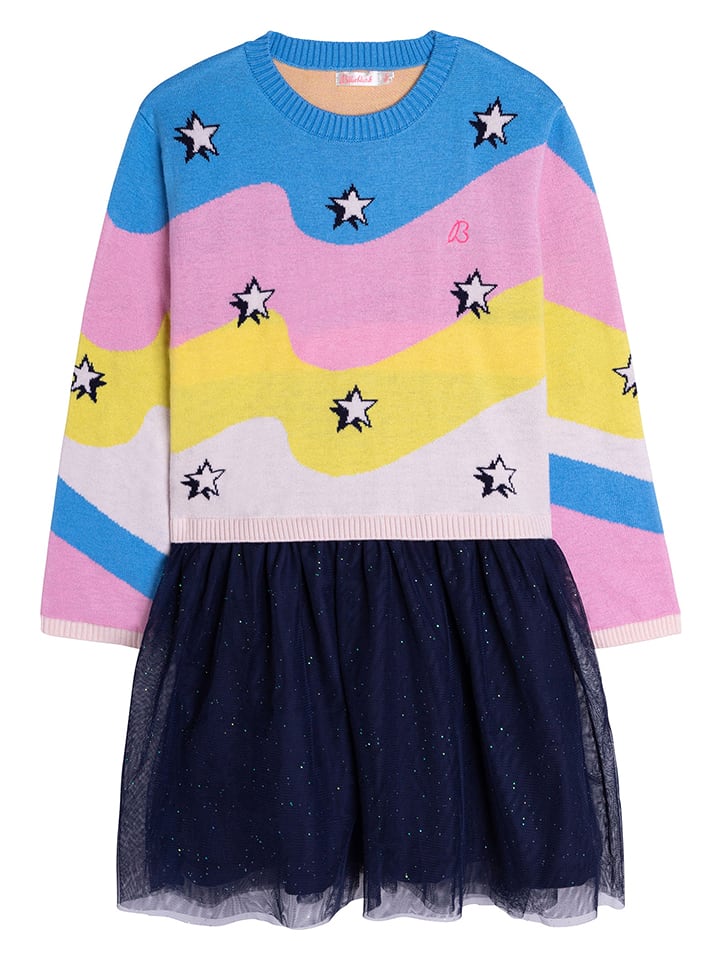 Sukienka w kolorze niebiesko-żółto-jasnoróżowym