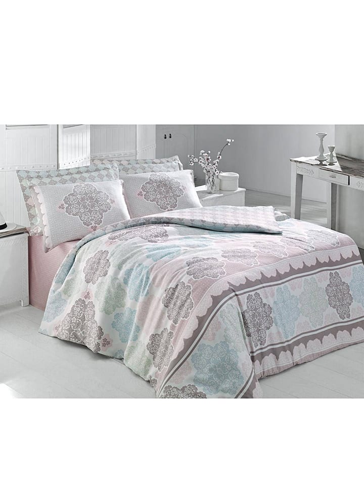 Komplet pościeli satynowej "Andalucia" w kolorze miętowo-kremowym