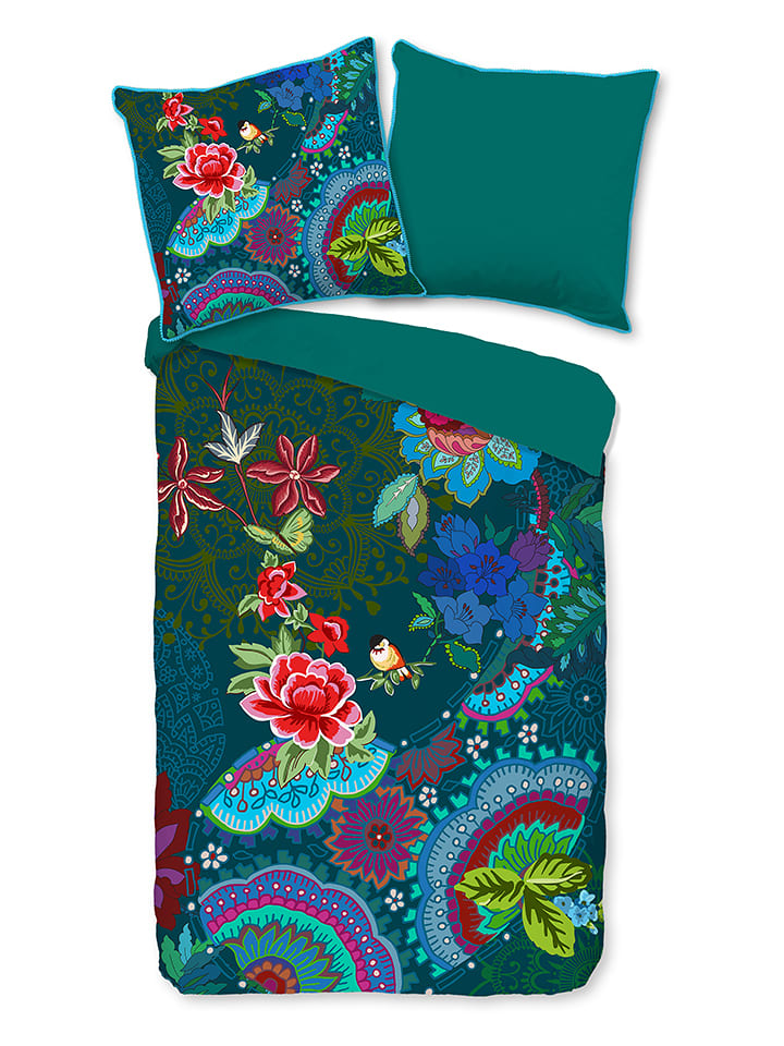 HAPPINESS Komplet pościeli perkalowej w kolorze zielonym ze wzorem rozmiar: 200x200 cm