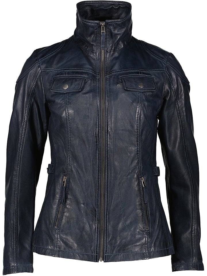 Skórzana kurtka "Remi" w kolorze granatowym