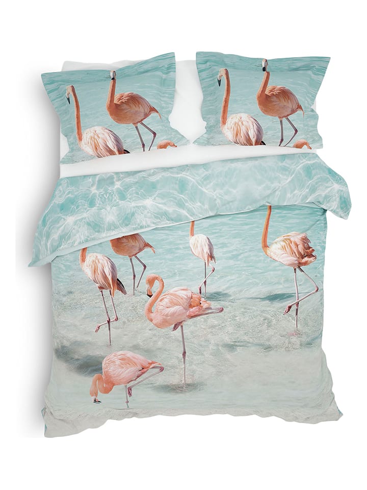 Heckett Lane Komplet pościeli satynowej "Madiki" w kolorze błękitno-jasnoróżowym rozmiar: 140x220 cm