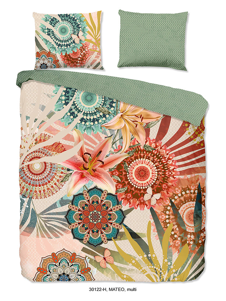 Hip Komplet pościeli satynowej "Mateo" w kolorze zielonym ze wzorem rozmiar: 200x200/220 cm