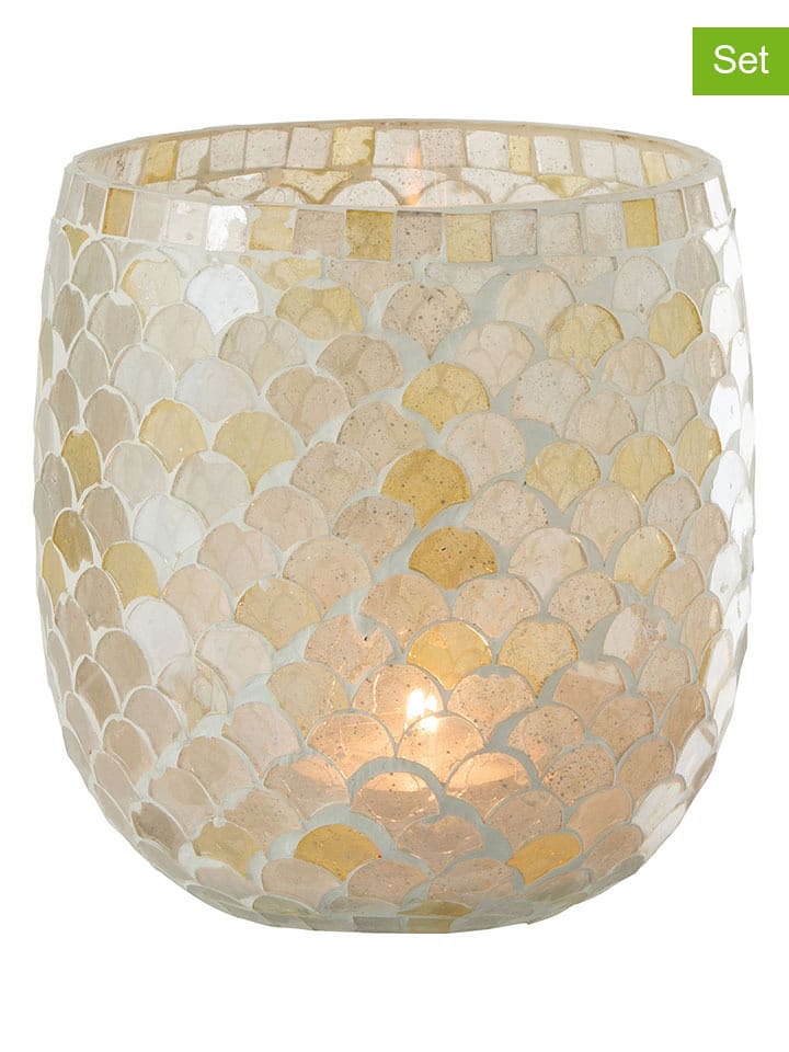 J Line Świeczniki (2 szt.) "Mosaik" w kolorze żółtym - wys. 16 x Ø 15,5 cm rozmiar: onesize