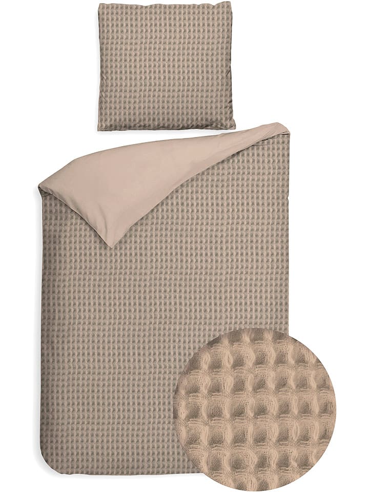 Heckett Lane Komplet pościeli perkalowej "Vafala" w kolorze beżowym rozmiar: 135x200 cm