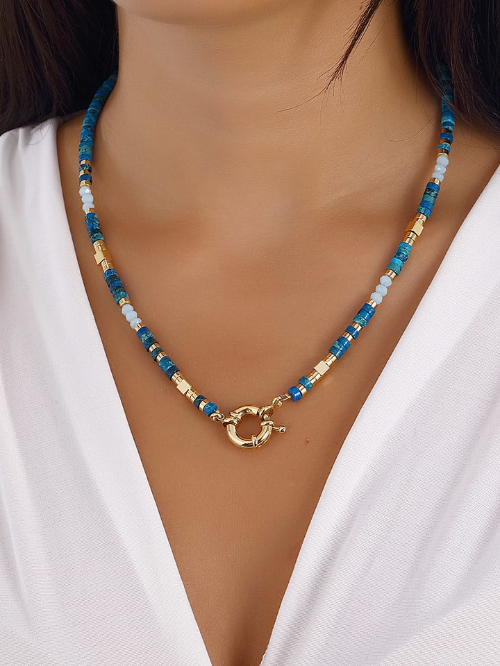 Nakkash Pozłacany naszyjnik z turkusem i elementem ozdobnym - dł. 42 cm rozmiar: onesize