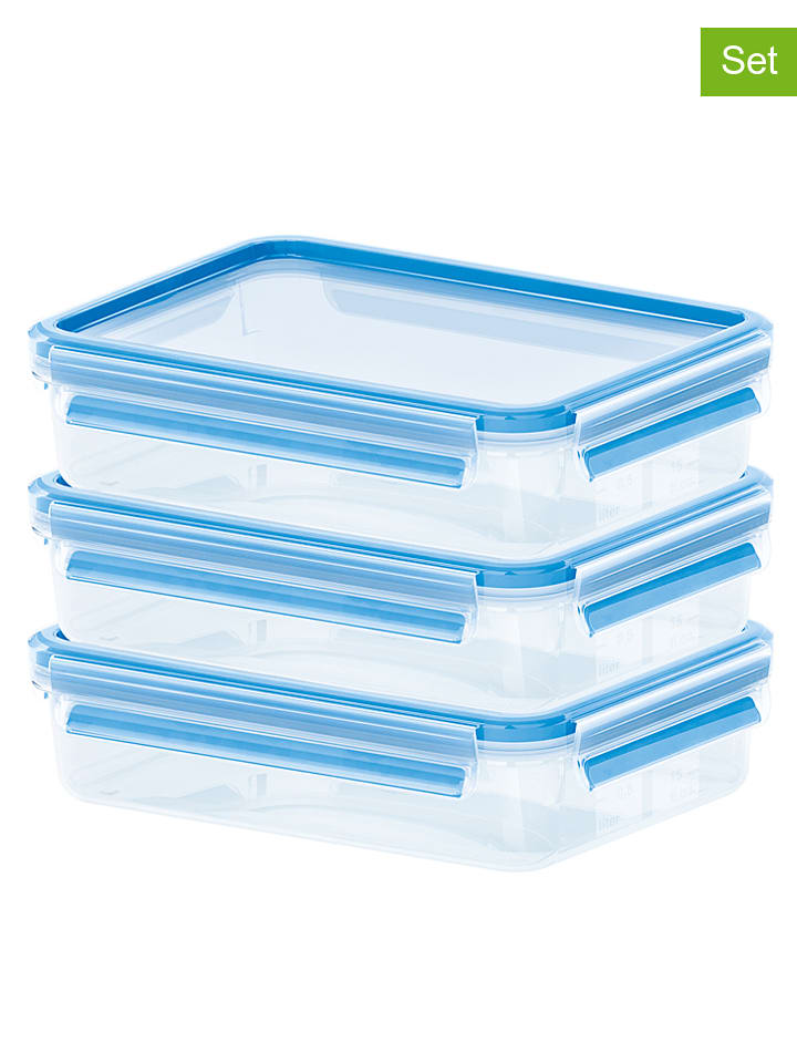 Emsa Pojemniki (3 szt.) "Clip & Close" w kolorze niebieskim na żywność - 3x 1,2 l rozmiar: onesize