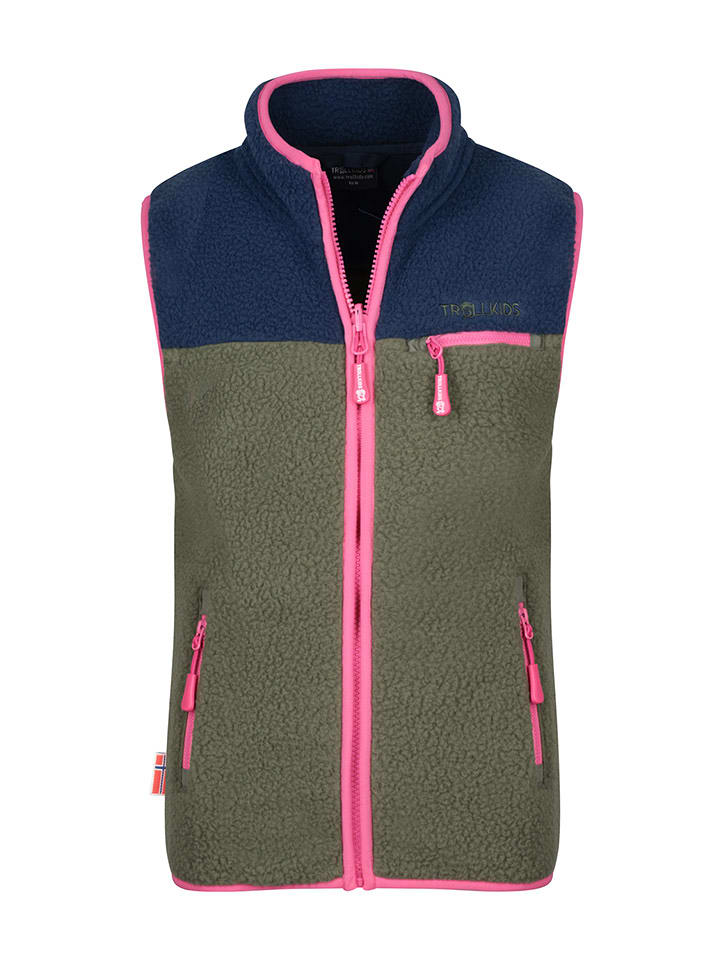 Trollkids Kamizelka polarowa "Hemsedal" w kolorze oliwkowo-granatowym rozmiar: 164