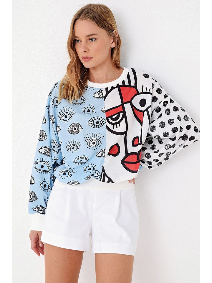 trendyol Bluza w kolorze błękitno-biało-czerwonym rozmiar: M