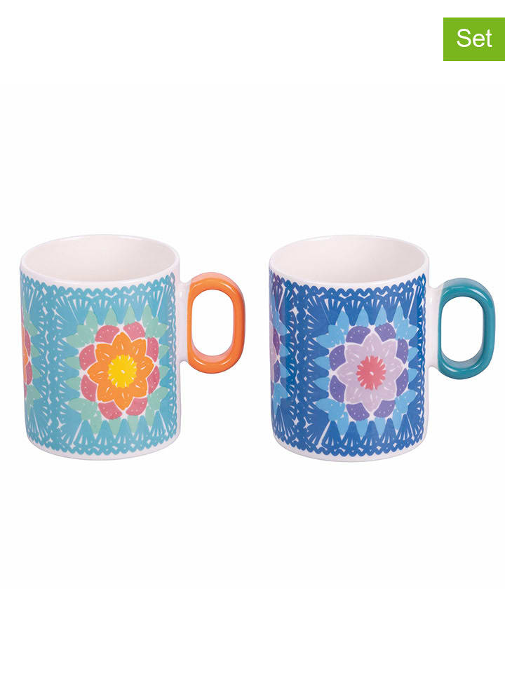 Villa d´Este Kubki jumbo (2 szt.) w kolorze niebiesko-turkusowo-pomarańczowym - 350 ml rozmiar: onesize