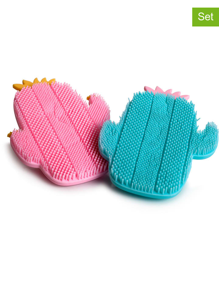 Szczoteczki (2 szt.) "Cactus" w kolorze różowym i turkusowym