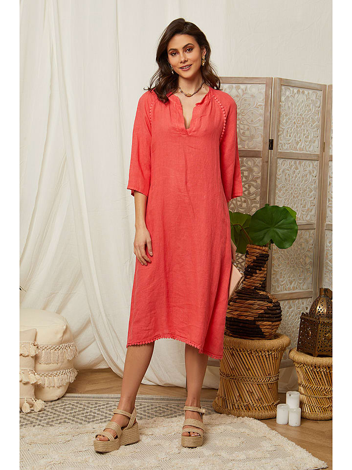 Lin Passion Lniana sukienka w kolorze koralowym rozmiar: 38/40