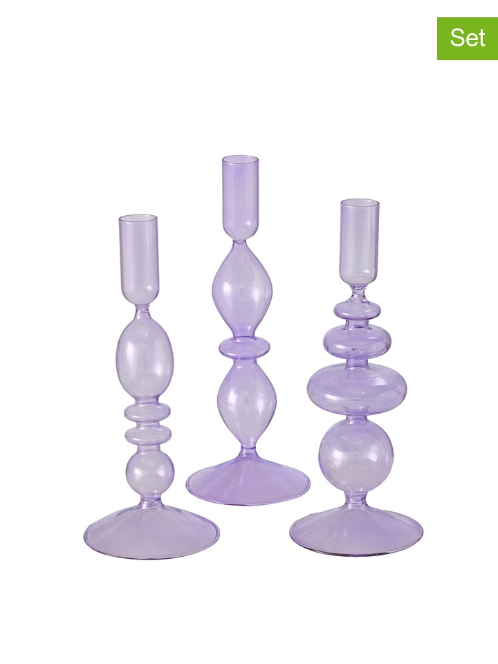 Boltze Świeczniki (3 szt.) "Melony" w kolorze fioletowym - wys. 24 cm rozmiar: onesize
