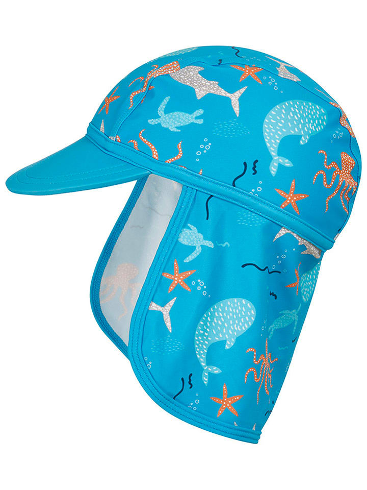 Playshoes Czapka w kolorze niebieskim z osłoną karku rozmiar: 49 cm