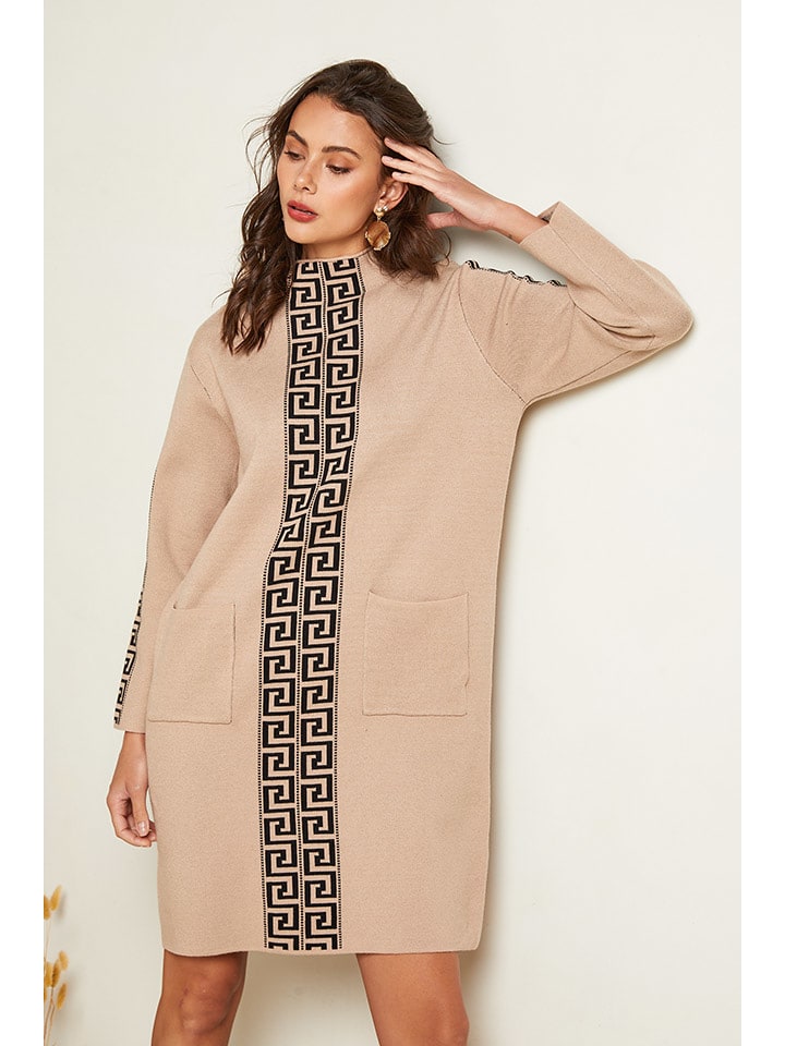 Sukienka w kolorze beżowo-czarnym ze wzorem