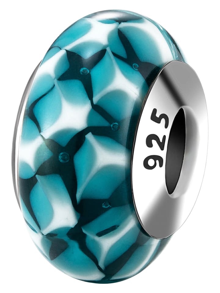 Srebrno-szklany koralik w kolorze niebieskim