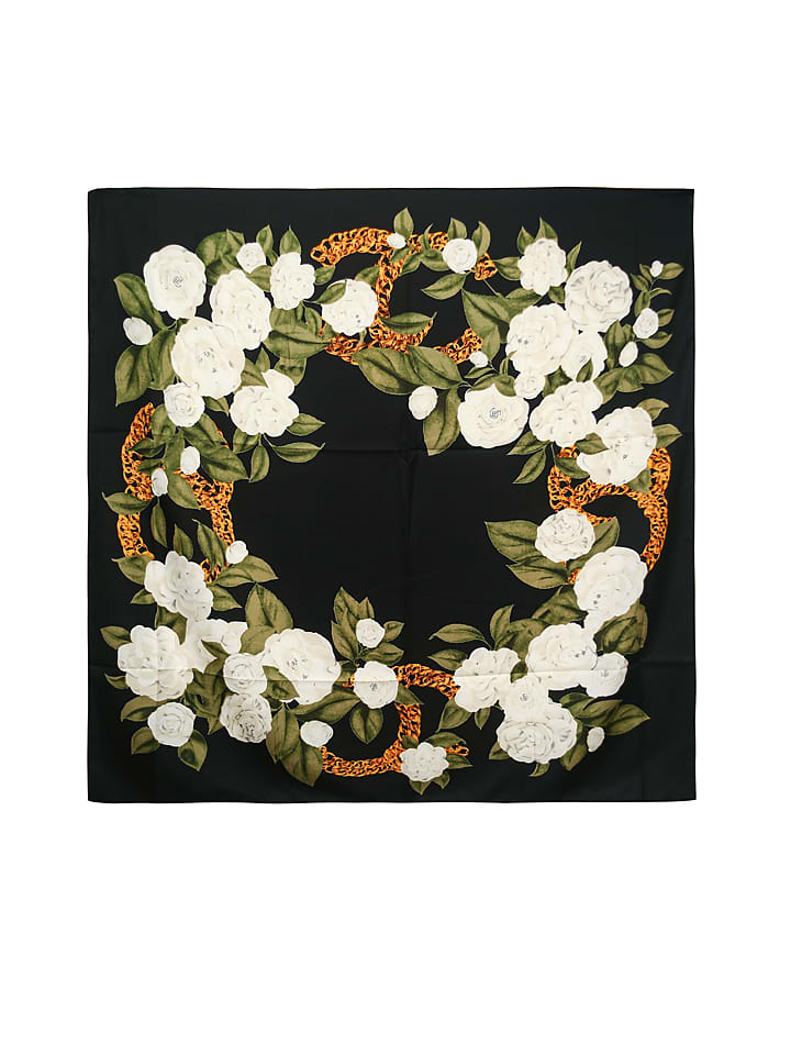 Chusta w kolorze czarno-zielono-kremowym - 90 x 90 cm