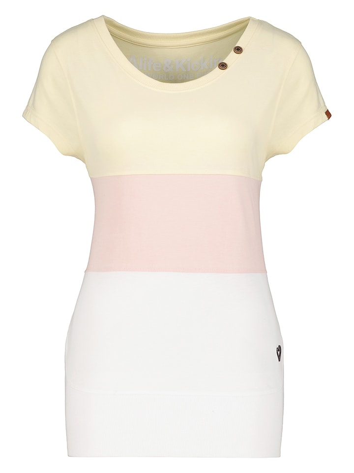Koszulka "Cori" w kolorze biało-zółto-jasnoróżowym