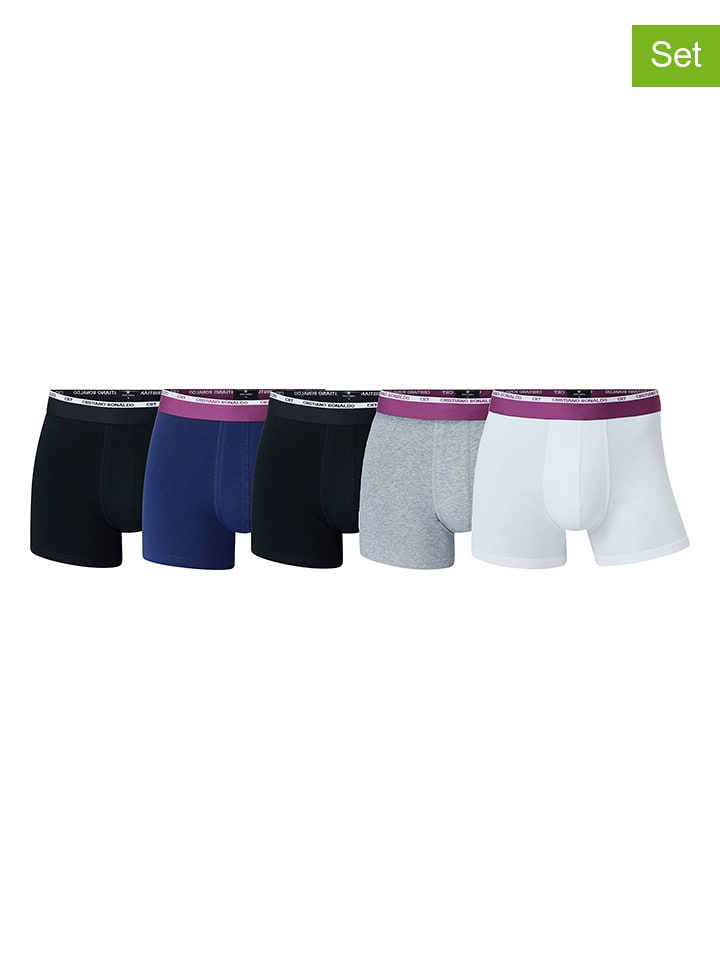 CR7 Bokserki (5 par) w kolorze białym, czarnym, granatowym i szarym rozmiar: L