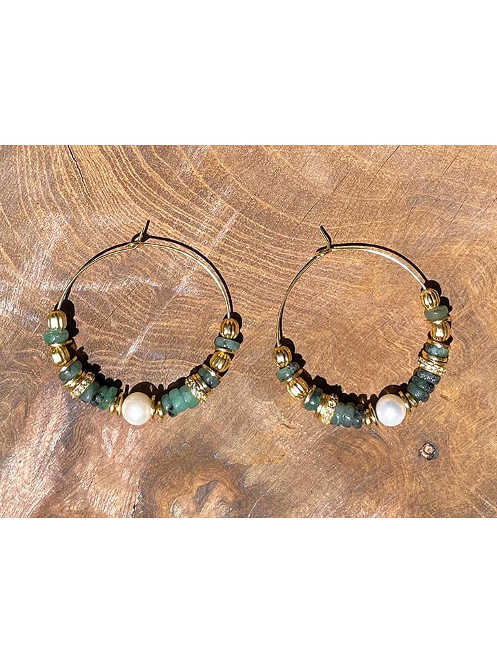 Taboo Pozłacane kolczyki-kreole ze szmaragdami rozmiar: onesize