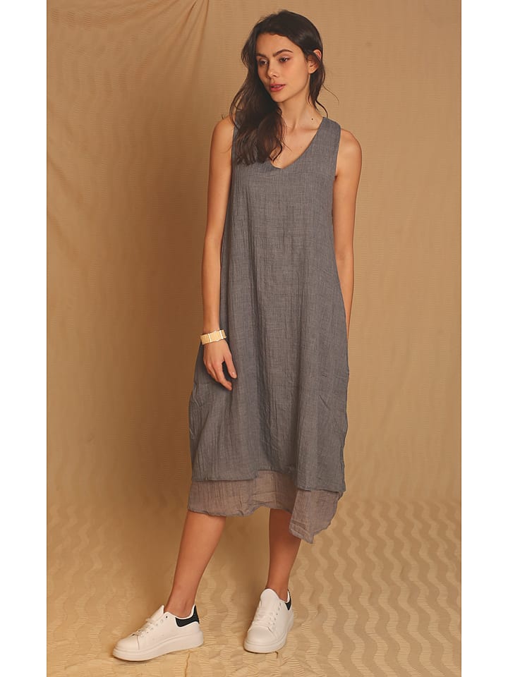 Le Jardin du Lin Lniana sukienka w kolorze szaroniebieskim rozmiar: 36