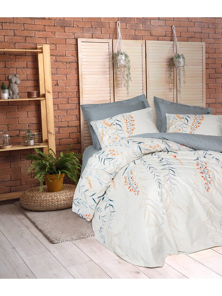 Colourful Cotton Komplet pościeli renforcé "Hiedra" w kolorze biało-błękitnym rozmiar: 155x220 cm